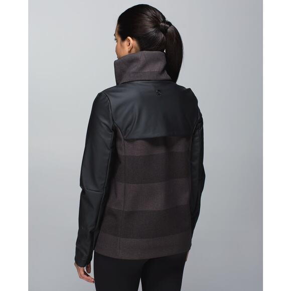 Lululemon Sweet Life Soot Black & Gray Stripe Biker Jacket Water Repel 4 - Picture 3 of 15